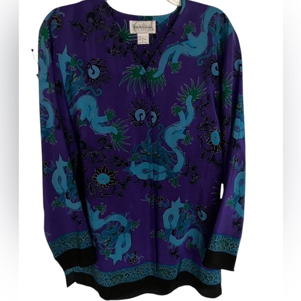 SILK Diane Von Furstenberg Watercolor‎ Art To Wear Relaxed Tunic Blouse Small - Picture 11 of 11